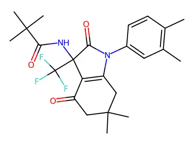 N-[1-(3,4-dimethylphenyl)-6,6-dimethyl-2,4-dioxo-3-(trifluoromethyl)-2,3,4,5,6,7-hexahydro-1H-indol-3-yl]-2,2-dimethylpropanamide structure