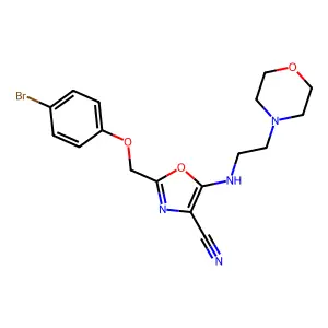2-[(4-bromophenoxy)methyl]-5-(2-morpholin-4-ylethylamino)-1,3-oxazole-4-carbonitrile structure