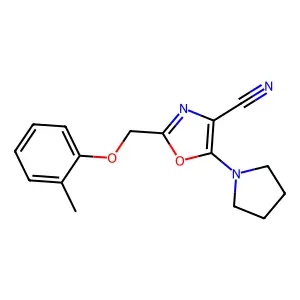 2-[(2-Methylphenoxy)methyl]-5-pyrrolidin-1-yl-1,3-oxazole-4-carbonitrile structure