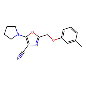 2-[(3-Methylphenoxy)methyl]-5-pyrrolidin-1-yl-1,3-oxazole-4-carbonitrile structure