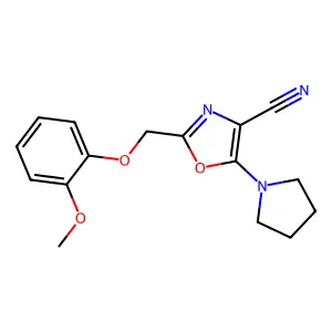 2-[(2-Methoxyphenoxy)methyl]-5-pyrrolidin-1-yl-1,3-oxazole-4-carbonitrile structure