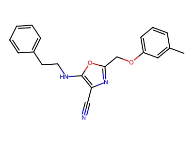 2-[(3-Methylphenoxy)methyl]-5-[(2-phenylethyl)amino]-1,3-oxazole-4-carbonitrile structure