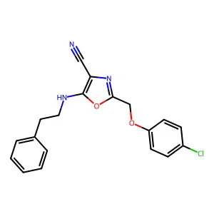 2-[(4-Chlorophenoxy)methyl]-5-[(2-phenylethyl)amino]-1,3-oxazole-4-carbonitrile structure