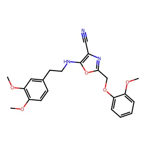 5-{[2-(3,4-dimethoxyphenyl)ethyl]amino}-2-[(2-methoxyphenoxy)methyl]-1,3-oxazole-4-carbonitrile structure