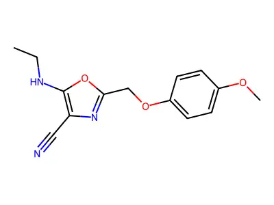 5-(Ethylamino)-2-[(4-methoxyphenoxy)methyl]-1,3-oxazole-4-carbonitrile structure