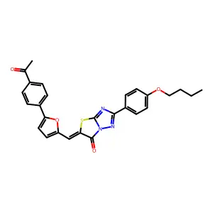 (5Z)-5-{[5-(4-acetylphenyl)furan-2-yl]methylidene}-2-(4-butoxyphenyl)[1,3]thiazolo[3,2-b][1,2,4]triazol-6(5H)-one structure