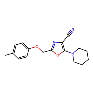 2-[(4-Methylphenoxy)methyl]-5-piperidin-1-yl-1,3-oxazole-4-carbonitrile structure
