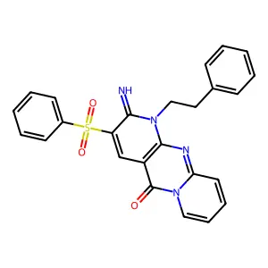 2-imino-1-(2-phenylethyl)-3-(phenylsulfonyl)-1,2-dihydro-5H-dipyrido[1,2-a:2',3'-d]pyrimidin-5-one structure