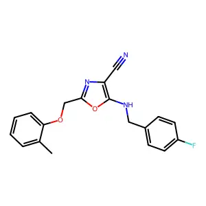 5-[(4-Fluorobenzyl)amino]-2-[(2-methylphenoxy)methyl]-1,3-oxazole-4-carbonitrile structure