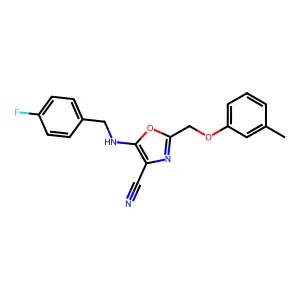 5-((4-Fluorobenzyl)amino)-2-((m-tolyloxy)methyl)oxazole-4-carbonitrile structure