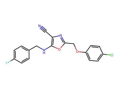 2-[(4-Chlorophenoxy)methyl]-5-[(4-fluorobenzyl)amino]-1,3-oxazole-4-carbonitrile structure