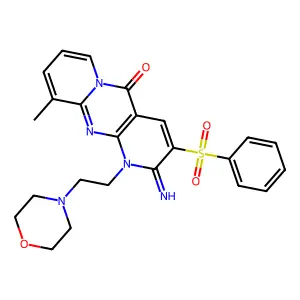 2-Imino-10-methyl-1-(2-morpholinoethyl)-3-(phenylsulfonyl)-1H-dipyrido[1,2-a:2',3'-d]pyrimidin-5(2H)-one structure