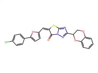 5-((5-(4-Chlorophenyl)furan-2-yl)methylene)-2-(2,3-dihydrobenzo[b][1,4]dioxin-2-yl)thiazolo[3,2-b][1,2,4]triazol-6(5H)-one structure