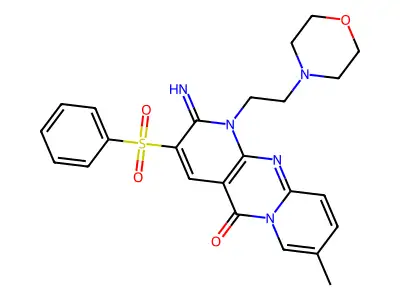 3-Benzenesulfonyl-2-imino-6-methyl-1-(2-morpholin-4-yl-ethyl)-1,2-dihydro-1,9,10a-triaza-anthracen-10-one structure