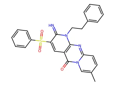 2-imino-8-methyl-1-(2-phenylethyl)-3-(phenylsulfonyl)-1,2-dihydro-5H-dipyrido[1,2-a:2',3'-d]pyrimidin-5-one structure
