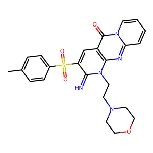 2-imino-1-(2-morpholinoethyl)-3-tosyl-1H-dipyrido[1,2-a:2',3'-d]pyrimidin-5(2H)-one structure