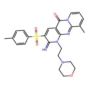 2-Imino-10-methyl-1-(2-morpholinoethyl)-3-tosyl-1H-dipyrido[1,2-a:2',3'-d]pyrimidin-5(2H)-one structure