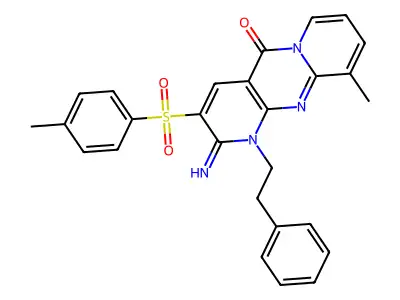 2-imino-10-methyl-3-[(4-methylphenyl)sulfonyl]-1-(2-phenylethyl)-1,2-dihydro-5H-dipyrido[1,2-a:2',3'-d]pyrimidin-5-one structure