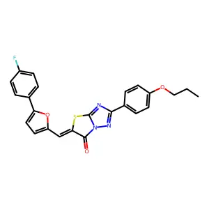 (5Z)-5-{[5-(4-fluorophenyl)furan-2-yl]methylidene}-2-(4-propoxyphenyl)[1,3]thiazolo[3,2-b][1,2,4]triazol-6(5H)-one structure