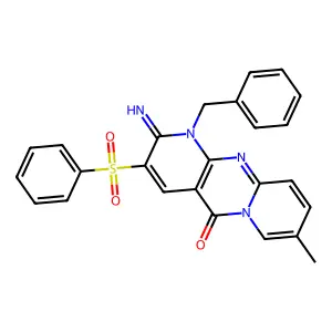 1-benzyl-2-imino-8-methyl-3-(phenylsulfonyl)-1,2-dihydro-5H-dipyrido[1,2-a:2',3'-d]pyrimidin-5-one structure