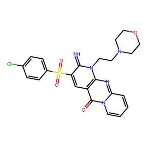 3-(4-chlorophenyl)sulfonyl-2-imino-1-(2-morpholin-4-ylethyl)dipyrido[1,2-d:3',4'-f]pyrimidin-5-one structure