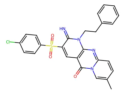 3-[(4-chlorophenyl)sulfonyl]-2-imino-8-methyl-1-(2-phenylethyl)-1,2-dihydro-5H-dipyrido[1,2-a:2',3'-d]pyrimidin-5-one structure