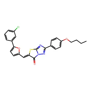 (5Z)-2-(4-butoxyphenyl)-5-{[5-(3-chlorophenyl)furan-2-yl]methylidene}[1,3]thiazolo[3,2-b][1,2,4]triazol-6(5H)-one structure