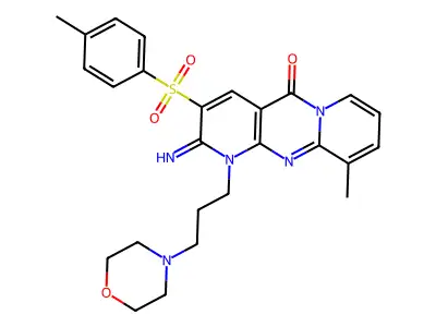 2-Imino-8-methyl-1-(3-morpholin-4-yl-propyl)-3-(toluene-4-sulfonyl)-1,2-dihydro-1,9,10a-triaza-anthrace n-10-one structure