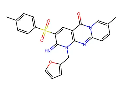 1-(Furan-2-ylmethyl)-2-imino-8-methyl-3-tosyl-1H-dipyrido[1,2-a:2',3'-d]pyrimidin-5(2H)-one structure