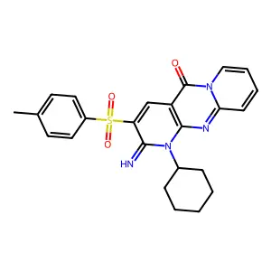 1-cyclohexyl-2-imino-3-[(4-methylphenyl)sulfonyl]-1,2-dihydro-5H-dipyrido[1,2-a:2',3'-d]pyrimidin-5-one structure