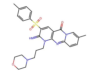 2-imino-8-methyl-3-[(4-methylphenyl)sulfonyl]-1-[3-(morpholin-4-yl)propyl]-1,2-dihydro-5H-dipyrido[1,2-a:2',3'-d]pyrimidin-5-one structure