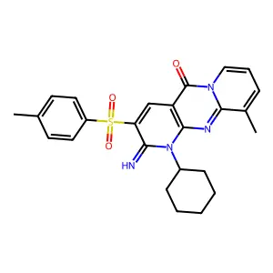 1-Cyclohexyl-2-imino-10-methyl-3-tosyl-1H-dipyrido[1,2-a:2',3'-d]pyrimidin-5(2H)-one structure