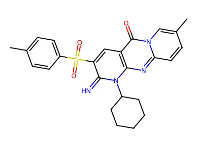 1-cyclohexyl-2-imino-8-methyl-3-[(4-methylphenyl)sulfonyl]-1,2-dihydro-5H-dipyrido[1,2-a:2',3'-d]pyrimidin-5-one structure