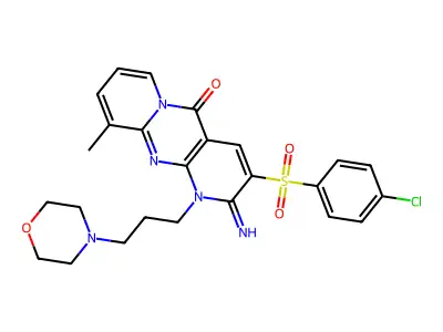 3-[(4-chlorophenyl)sulfonyl]-2-imino-10-methyl-1-[3-(morpholin-4-yl)propyl]-1,2-dihydro-5H-dipyrido[1,2-a:2',3'-d]pyrimidin-5-one structure