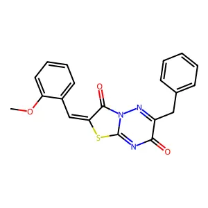 (Z)-6-benzyl-2-(2-methoxybenzylidene)-2H-thiazolo[3,2-b][1,2,4]triazine-3,7-dione structure