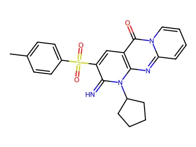 1-cyclopentyl-2-imino-3-[(4-methylphenyl)sulfonyl]-1,2-dihydro-5H-dipyrido[1,2-a:2',3'-d]pyrimidin-5-one structure