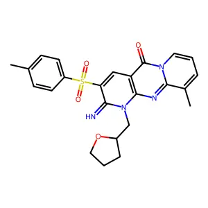 2-imino-10-methyl-3-[(4-methylphenyl)sulfonyl]-1-(tetrahydrofuran-2-ylmethyl)-1,2-dihydro-5H-dipyrido[1,2-a:2',3'-d]pyrimidin-5-one structure