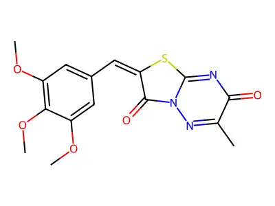(2Z)-6-methyl-2-[(3,4,5-trimethoxyphenyl)methylidene]-[1,3]thiazolo[3,2-b][1,2,4]triazine-3,7-dione structure