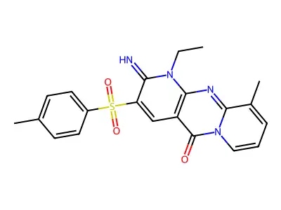 1-Ethyl-2-imino-8-methyl-3-(toluene-4-sulfonyl)-1,2-dihydro-1,9,10a-triaza-anthr structure