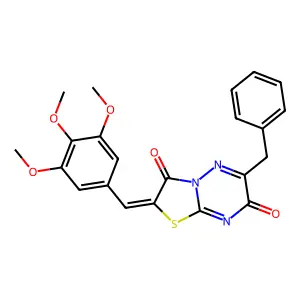 (2Z)-6-benzyl-2-(3,4,5-trimethoxybenzylidene)-7H-[1,3]thiazolo[3,2-b][1,2,4]triazine-3,7(2H)-dione structure