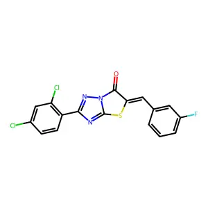 (5E)-2-(2,4-dichlorophenyl)-5-(3-fluorobenzylidene)[1,3]thiazolo[3,2-b][1,2,4]triazol-6(5H)-one structure