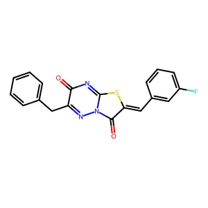 (2Z)-6-benzyl-2-(3-fluorobenzylidene)-7H-[1,3]thiazolo[3,2-b][1,2,4]triazine-3,7(2H)-dione structure
