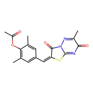 2,6-dimethyl-4-[(Z)-(6-methyl-3,7-dioxo-7H-[1,3]thiazolo[3,2-b][1,2,4]triazin-2(3H)-ylidene)methyl]phenyl acetate structure