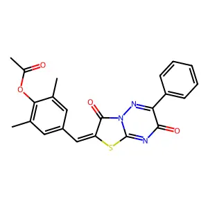 4-[(Z)-(3,7-dioxo-6-phenyl-7H-[1,3]thiazolo[3,2-b][1,2,4]triazin-2(3H)-ylidene)methyl]-2,6-dimethylphenyl acetate structure