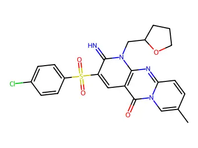 3-[(4-chlorophenyl)sulfonyl]-2-imino-8-methyl-1-(tetrahydro-2-furanylmethyl)-1,2-dihydro-5H-dipyrido[1,2-a:2,3-d]pyrimidin-5-one structure