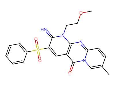 2-imino-1-(2-methoxyethyl)-8-methyl-3-(phenylsulfonyl)-1H-dipyrido[1,2-a:2',3'-d]pyrimidin-5(2H)-one structure