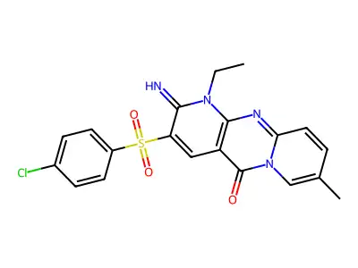3-((4-chlorophenyl)sulfonyl)-1-ethyl-2-imino-8-methyl-1H-dipyrido[1,2-a:2',3'-d]pyrimidin-5(2H)-one structure