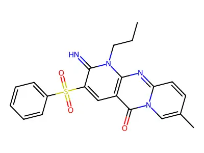 2-imino-8-methyl-3-(phenylsulfonyl)-1-propyl-1H-dipyrido[1,2-a:2',3'-d]pyrimidin-5(2H)-one structure