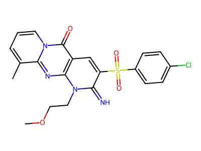 3-((4-Chlorophenyl)sulfonyl)-2-imino-1-(2-methoxyethyl)-10-methyl-1H-dipyrido[1,2-a:2',3'-d]pyrimidin-5(2H)-one structure