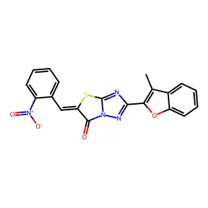(5Z)-2-(3-methyl-1-benzofuran-2-yl)-5-(2-nitrobenzylidene)[1,3]thiazolo[3,2-b][1,2,4]triazol-6(5H)-one structure